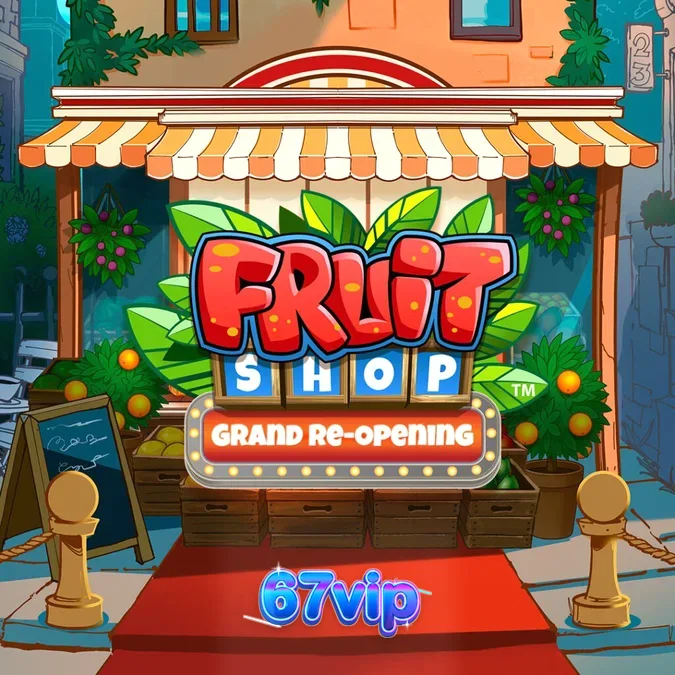 Interface colorida e vibrante do jogo de slot Fruit Shop Grand Re-Opening